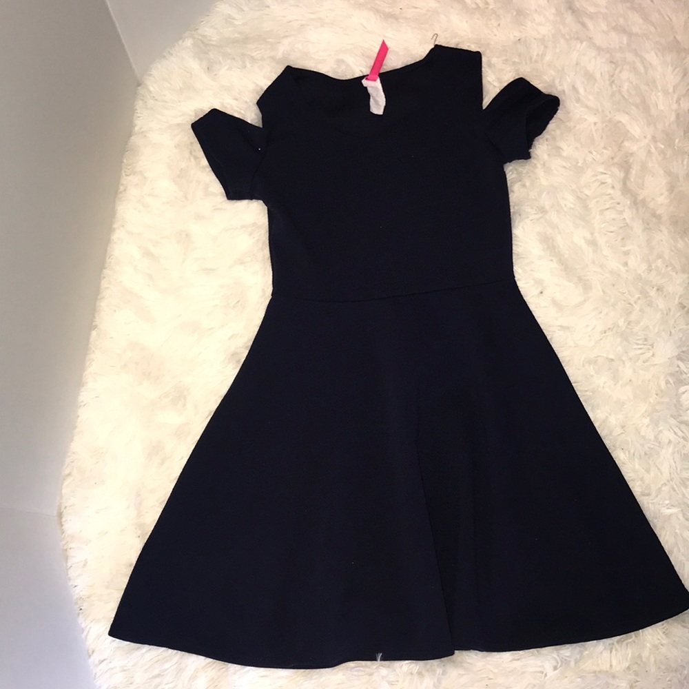 Cute 4 U Navy Blue Cold Shoulder Dress
